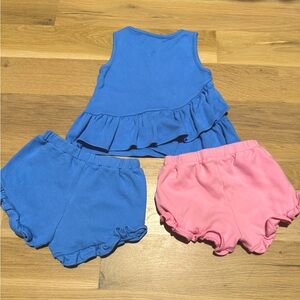 Shelby Anne shorts in Barbados blue and Hampton’s hot pink + love you back top